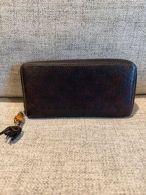GUCCI Bamboo Tassel Ssima GG Logo Leather Zip Around Long Wallet